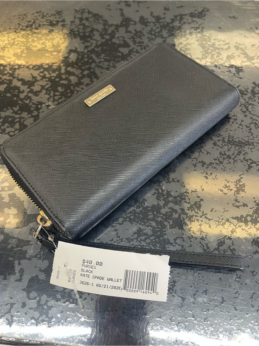 kate spade Black Saffiano Zip-Around Men's Wallet with Gold Logo